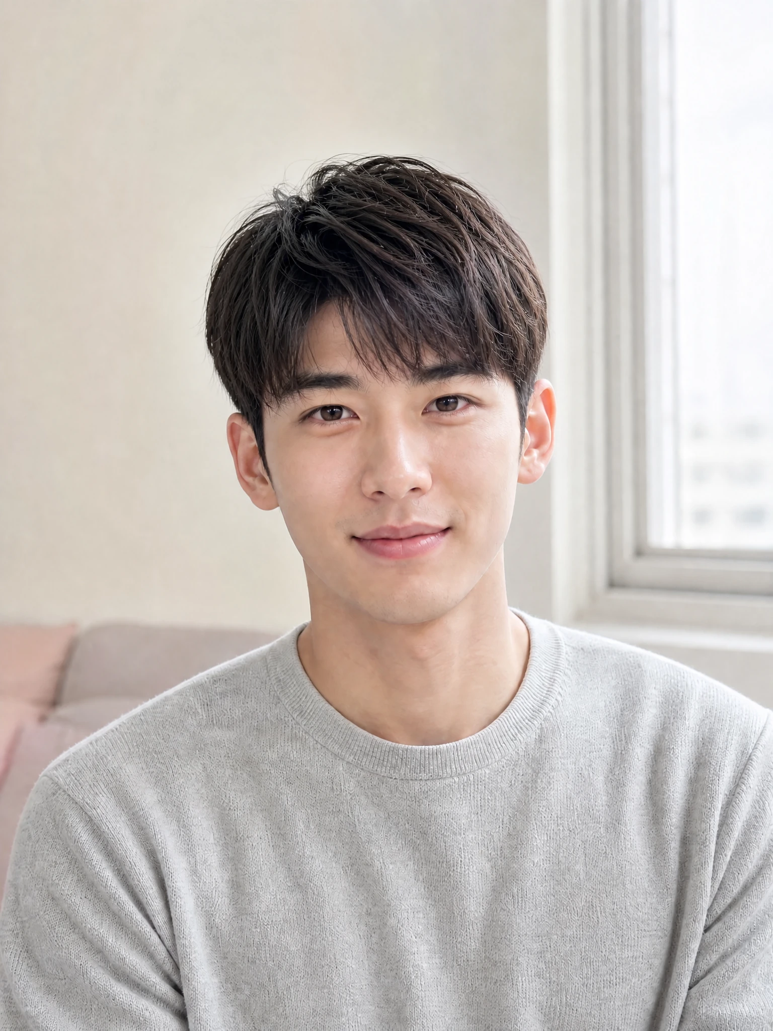 Adult male university student previewing an airy two-block haircut