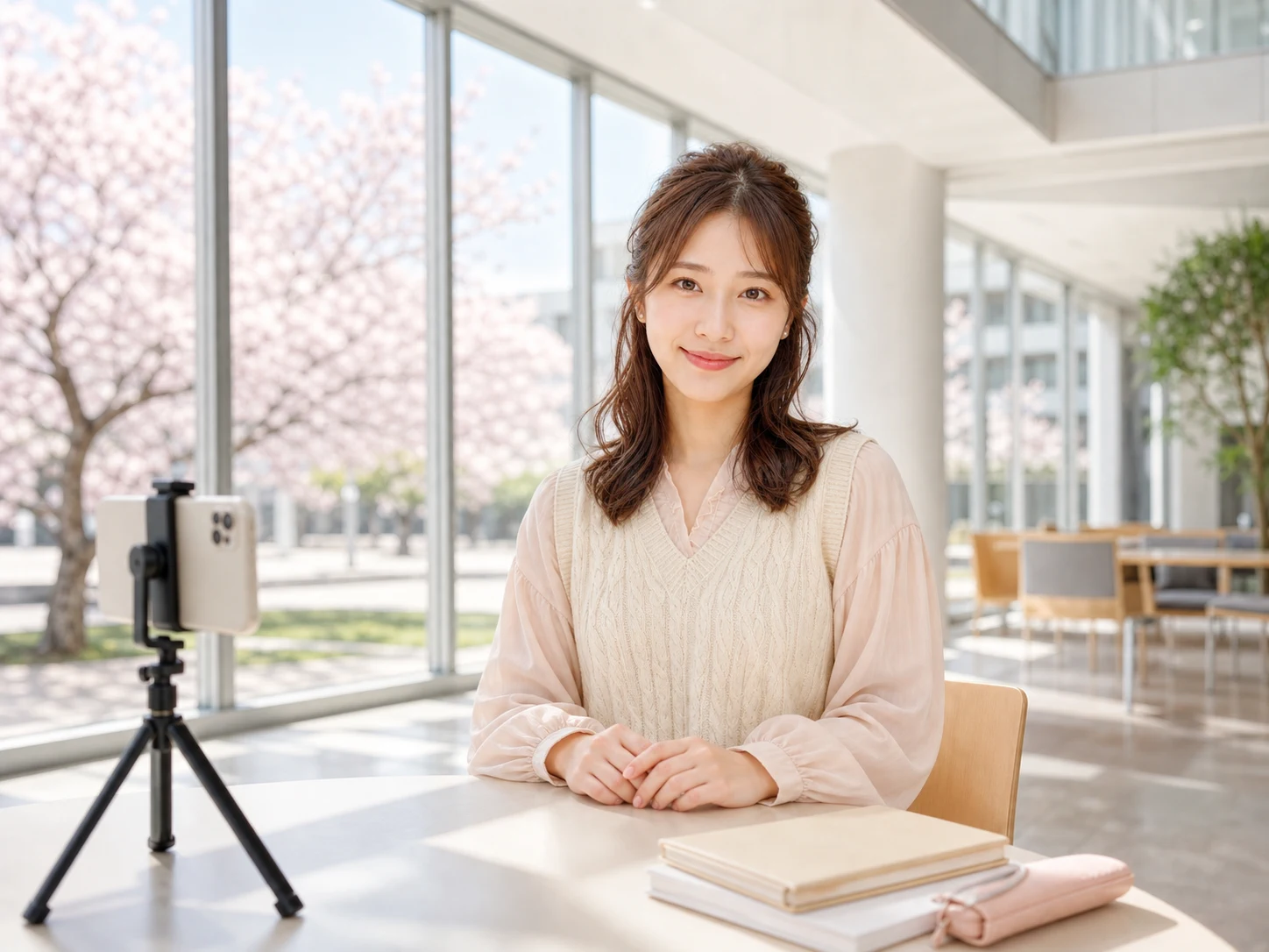Young adult Japanese university student in a cherry blossom profile picture