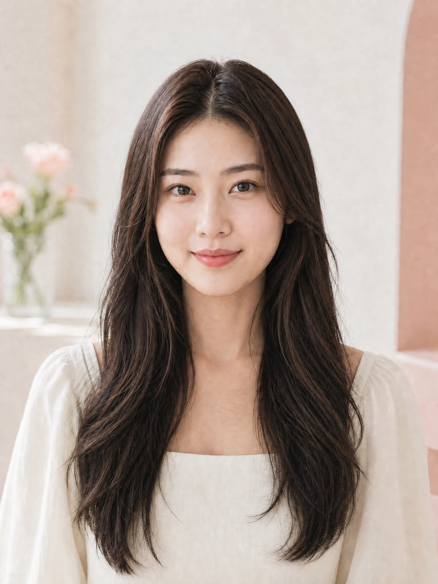 Dimensional chocolate-brown hair preview on a young adult woman