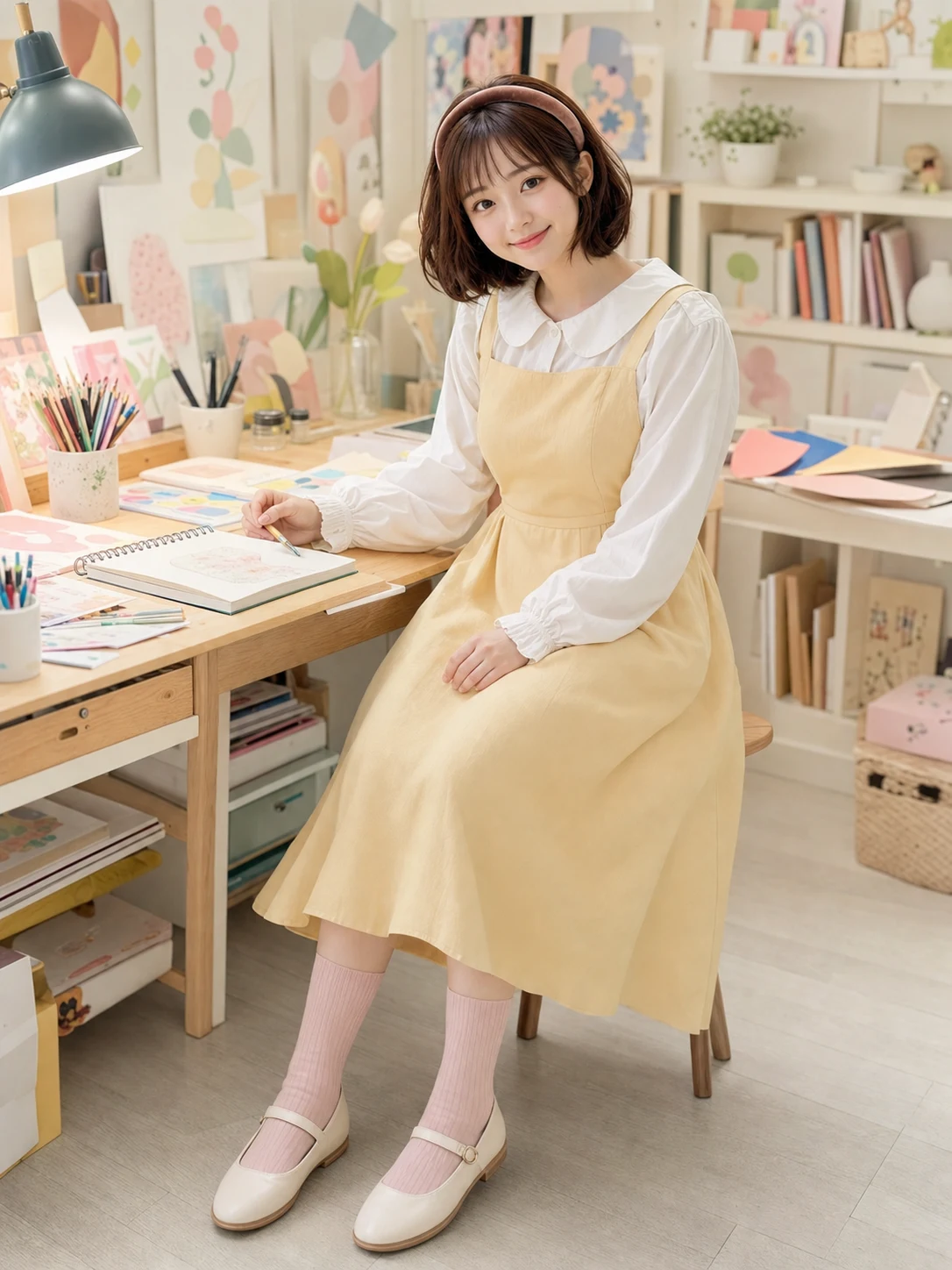 Cluttered art studio before the AI Object Remover