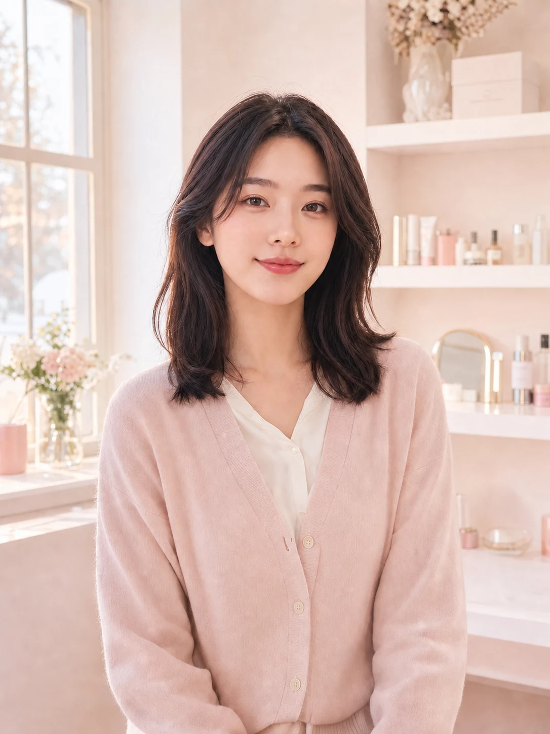 Clean-girl virtual makeup on a young adult woman